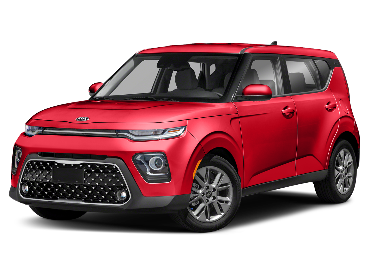 2021 Kia Soul EX in Inferno Red — front three-quarter view