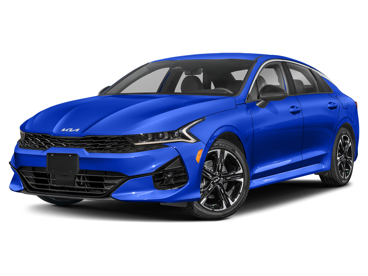 2023 Kia K5 GT-Line in Sapphire Blue — front three-quarter view