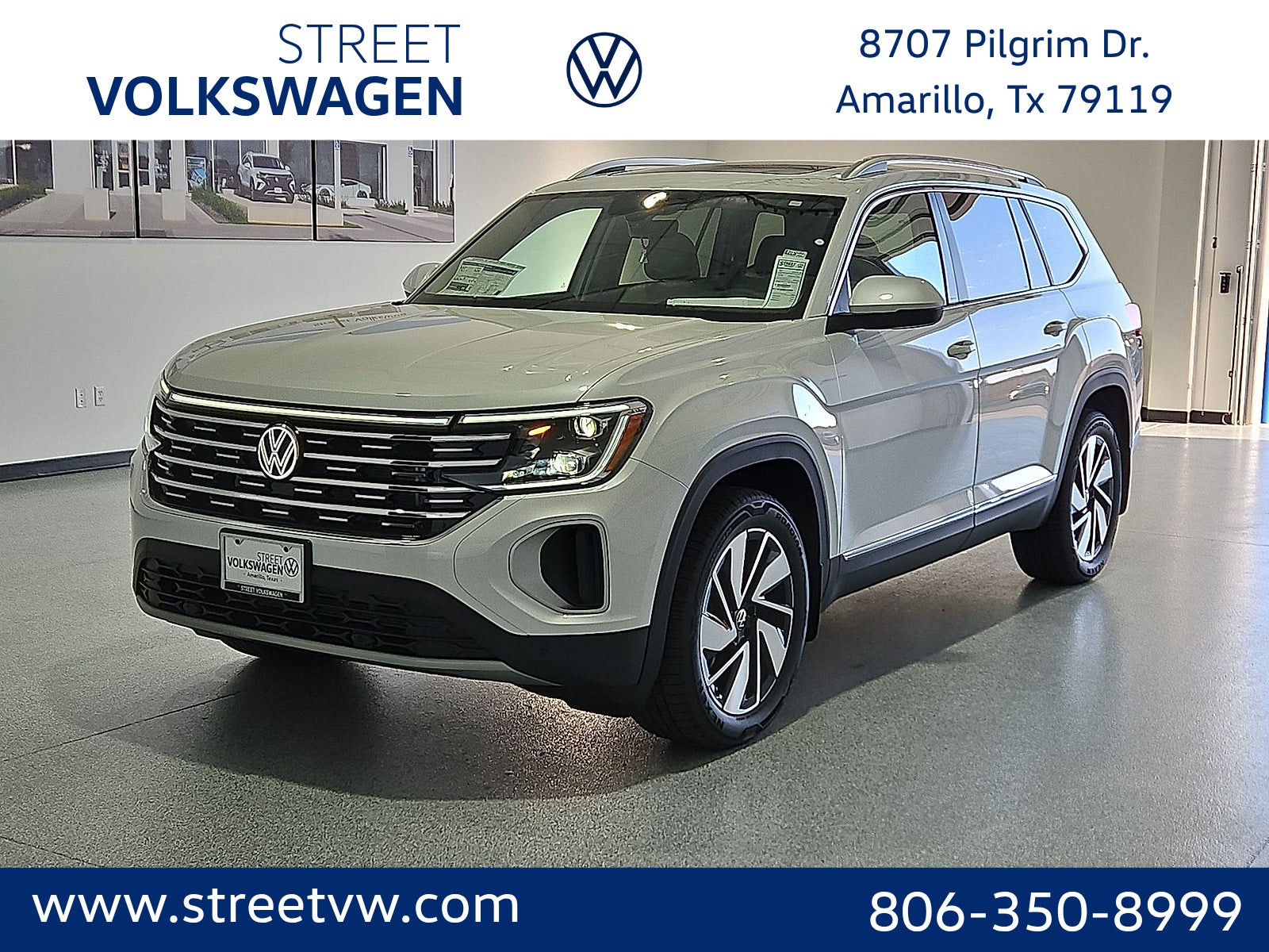 2026 Volkswagen Atlas SEL in Opal White Pearl — front three-quarter view
