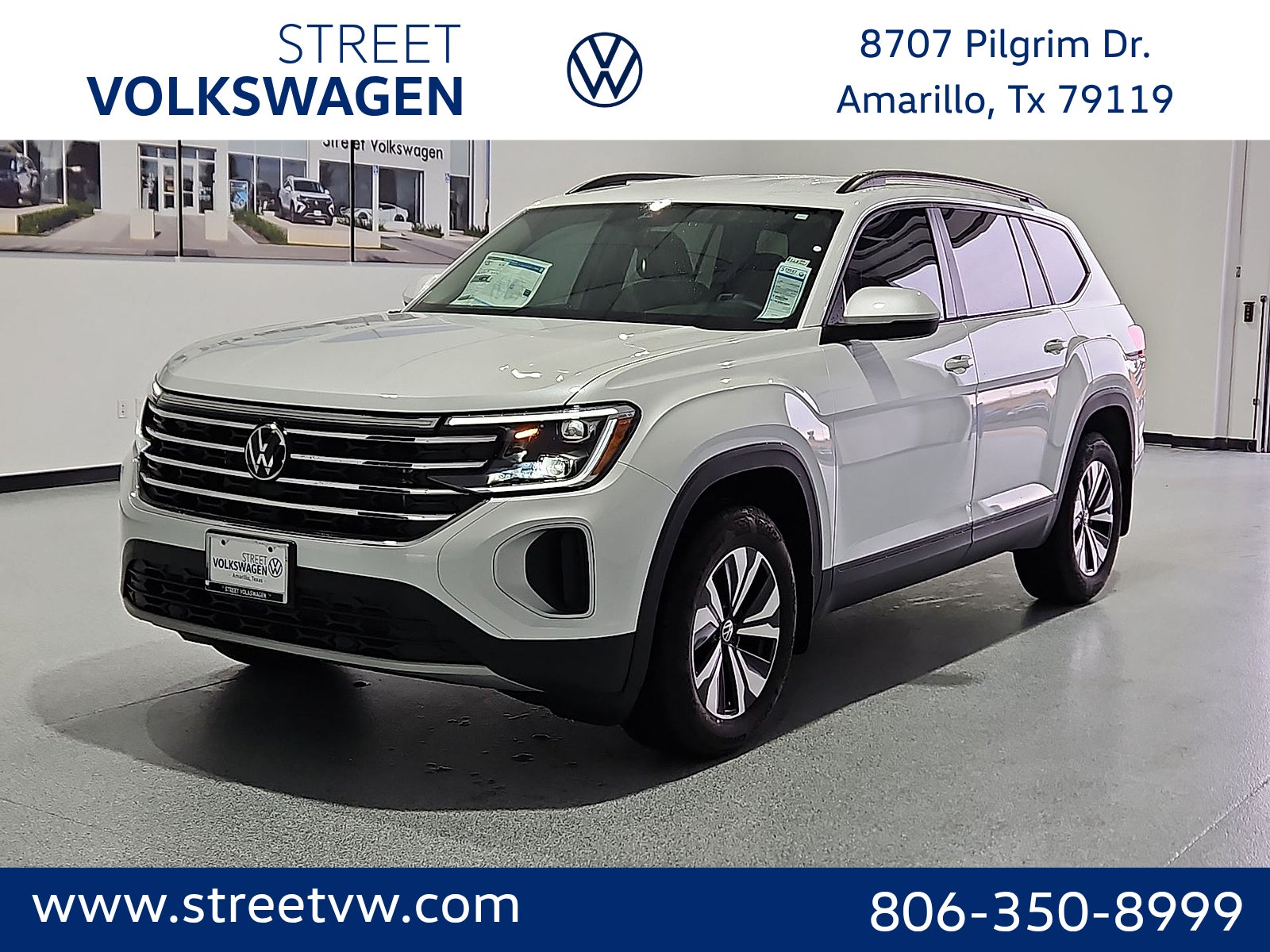 2026 Volkswagen Atlas SE in Opal White Pearl — front three-quarter view