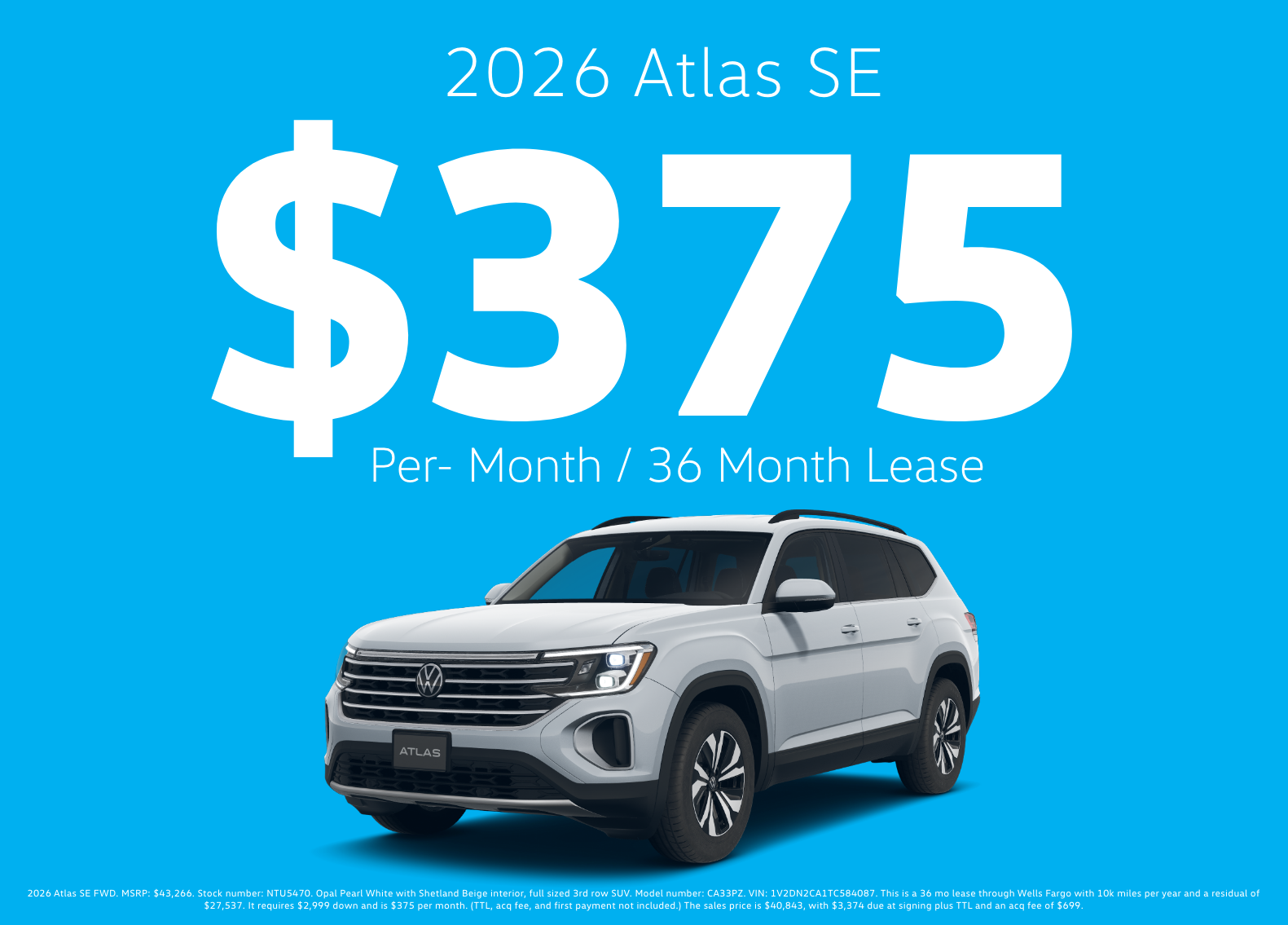 2026 Volkswagen Atlas — rear three-quarter view
