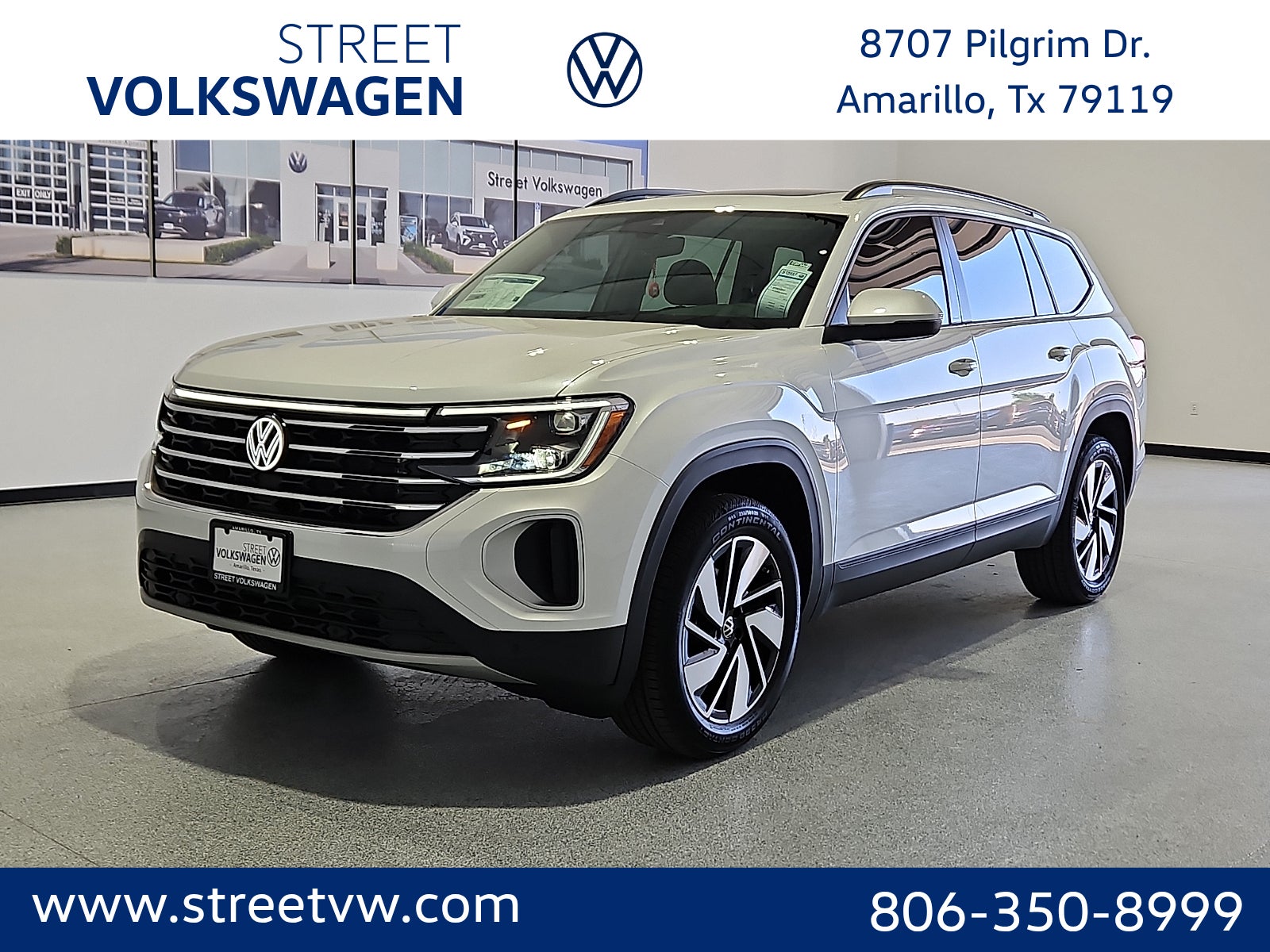 2026 Volkswagen Atlas SE with Technology in Opal White Pearl — front three-quarter view