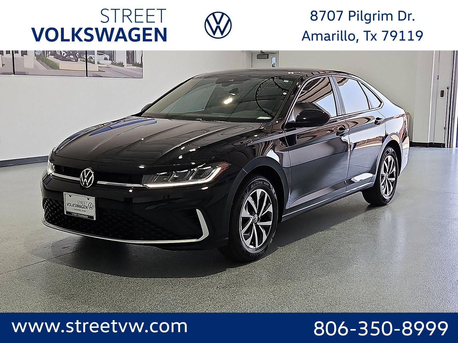 2026 Volkswagen Jetta S in Deep Black Pearl — front three-quarter view