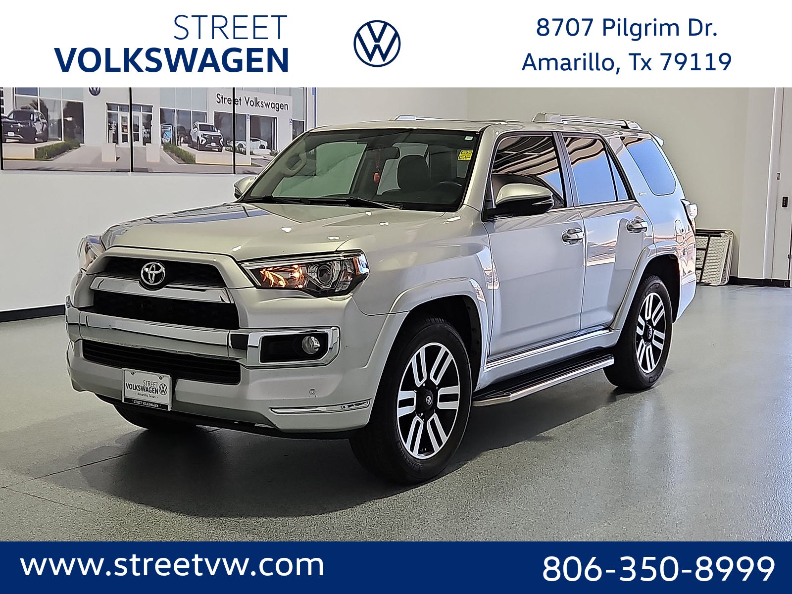 2017 Toyota 4Runner Limited in Classic Silver Metallic — front three-quarter view